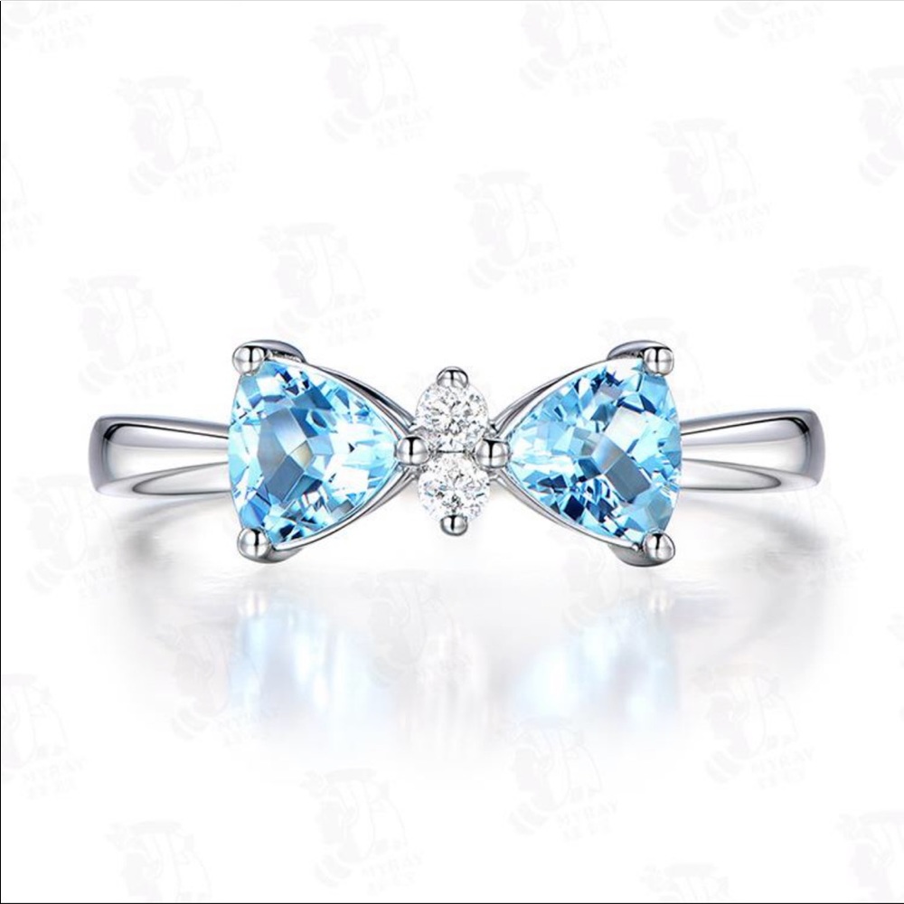 Blue Bow knot Silver Women Ring